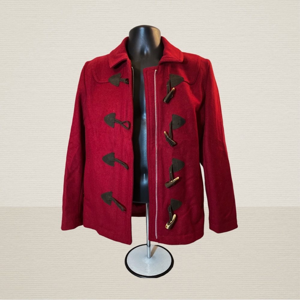 Gap Women’s Dark Red Wool Coat & Jacket with Toggle Buttons and Zipper Size : S